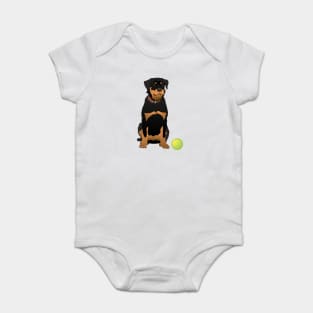 Friendly Rottweiler with Green Ball Baby Bodysuit